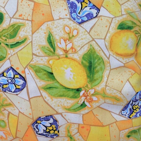 Lemon Print Tuscan Mosaic Tile Cotton Fabric Throw Pillows 16" Square - Set 3 - Picture 6 of 7